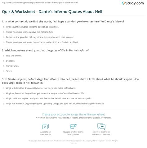 Quiz & Worksheet - Dante's Inferno Quotes About Hell | Study.com