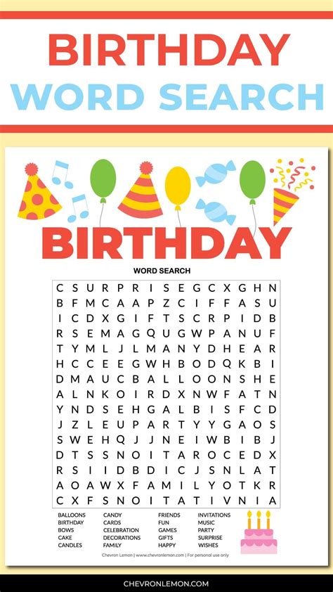 Fun and Free Birthday Word Search Game