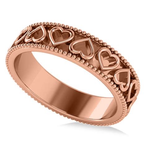 Carved Heart Shaped Wedding Ring Band 14k Rose Gold - AD5117