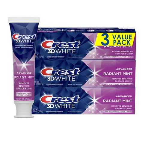 Buy Crest 3D White, Whitening Toothpaste, Radiant Mint, 4.8 Ounce, Pack ...