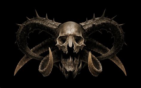 digital Art, Creature, Skull, Horns, Demon, Fangs, Teeth, Devils, Black Background, Death ...