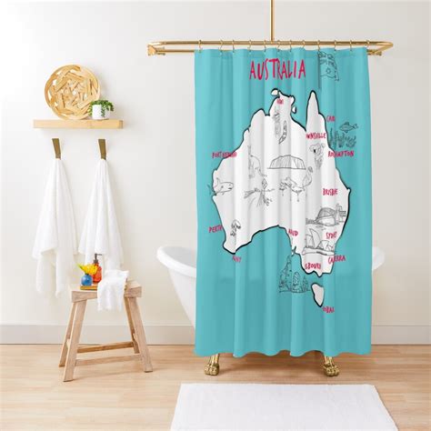 "Map of Australian continent with hand drawn places, elements and cities. Australia Map" Shower ...