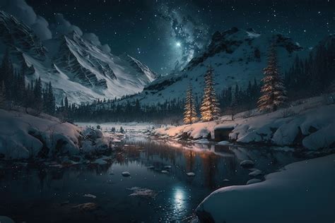 Premium AI Image | Vast winter landscape at night