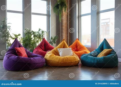 Bean Bag Chairs in Different Colors in a Reading Corner Stock Image ...