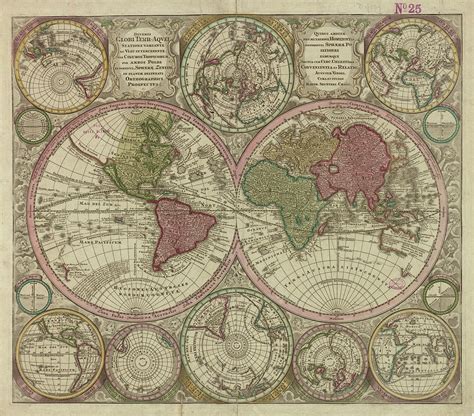 Vintage Map of The World - 1730 Drawing by CartographyAssociates