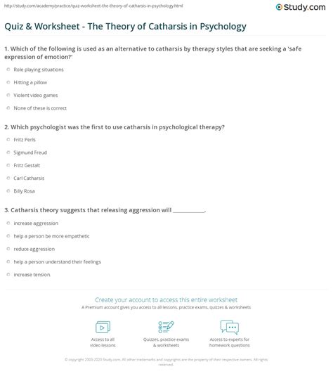 Quiz & Worksheet - The Theory of Catharsis in Psychology | Study.com