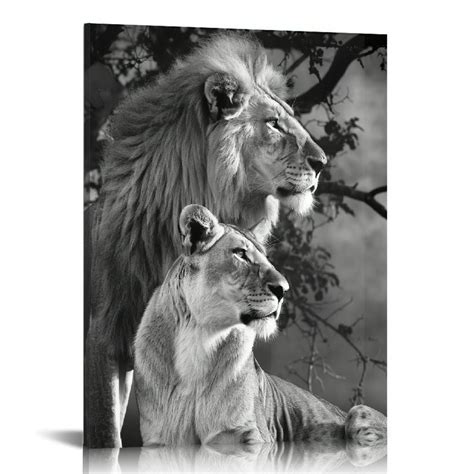 COMIO Lion and Lioness Hug Poster Black and White Animal Lion Wall Art ...