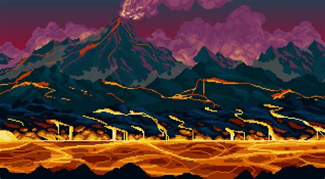 Parallax pixelart lava river mountain background by Zurbinjo Entertainment