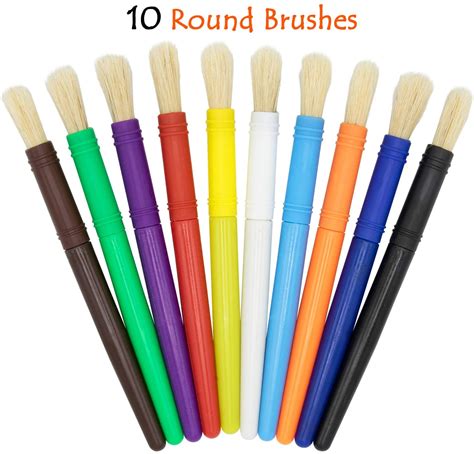 glokers 20 Hog Bristle Kids Paint Brushes with Paint Palette, 10 Flat, 10 Round | eBay
