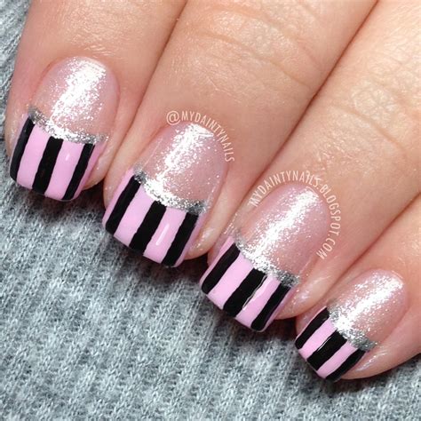 My Dainty Nails: Black & Pink stripes