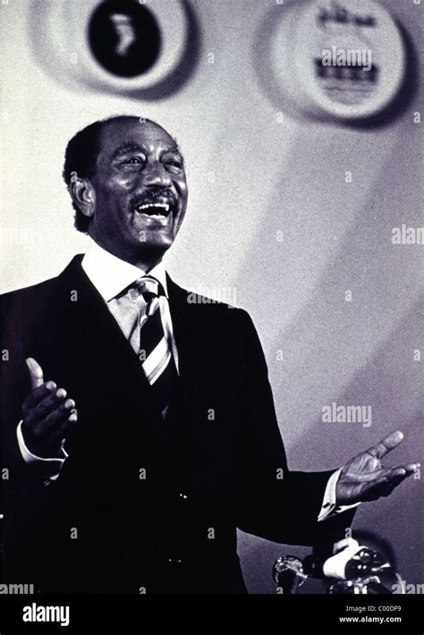 cairo, egypt -- egyptian president anwar sadat delivering a speech in ...