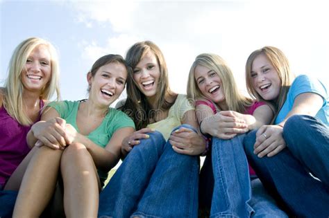 5 Girls Sitting Together And Laughing Stock Photo - Image of group, smiling: 15279034