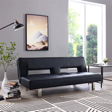 Black Convertible Futon Sofa, Modern Reclining Black Sleeper Sofa ...