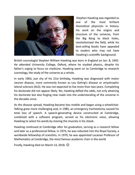 Biography Stephen Hawking - Stephen Hawking was regarded as one of the most brilliant ...