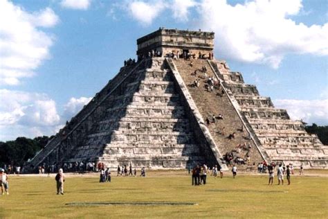 Temple of Kukulkan at Chichen Itza, Mexico. Photo shows one of its four ...