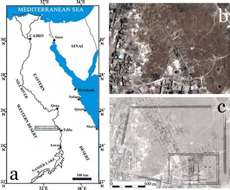 a Map showing the location of Hierakonpolis; b satellite image of the... | Download Scientific ...