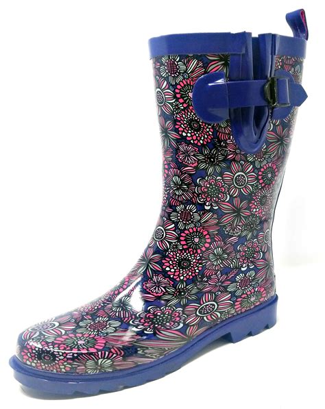 Women Rubber Rain Boots - 11" Mid-Calf Waterproof Garden Boots, Blue ...