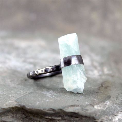 Raw Aquamarine Crystal Ring Aqua Rings Sterling Silver