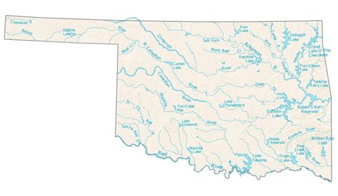 Oklahoma Lakes and Rivers Map - GIS Geography