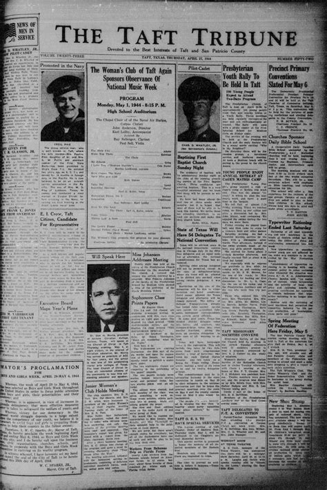 The Taft Tribune (Taft, Tex.), Vol. 23, No. 52, Ed. 1 Thursday, April 27, 1944 - The Portal to ...