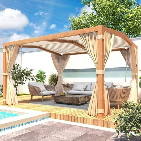 Richryce 11x13ft Louvered Pergola with Adjustable Rainproof Roof, Wood ...