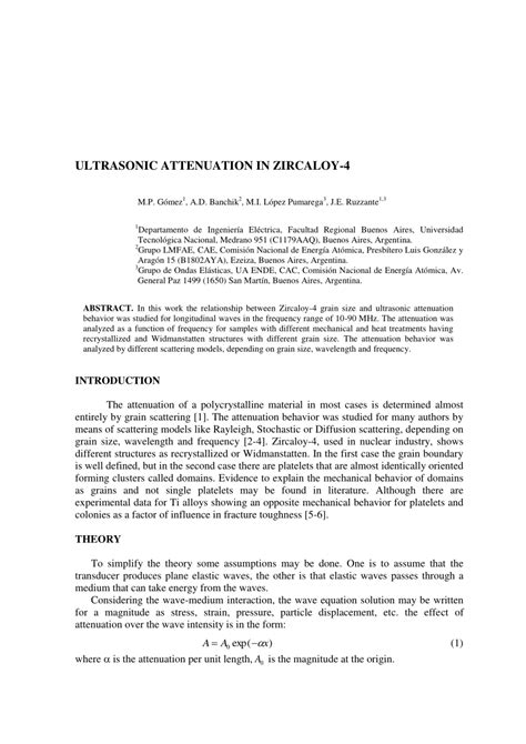 (PDF) Ultrasonic Attenuation in Zircaloy4