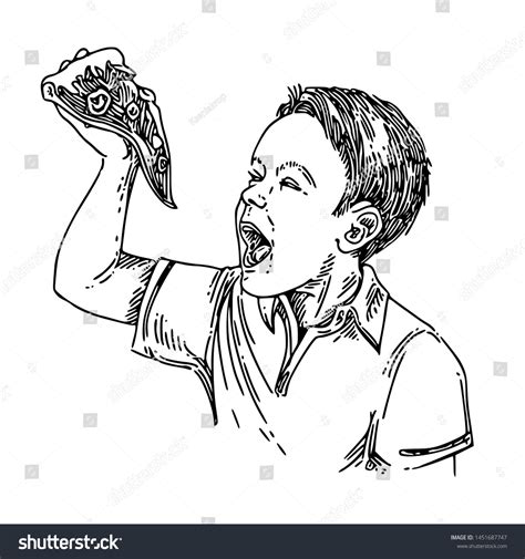 Little Boy Eating Slice Pizza Sketch Stock Vector (Royalty Free ...