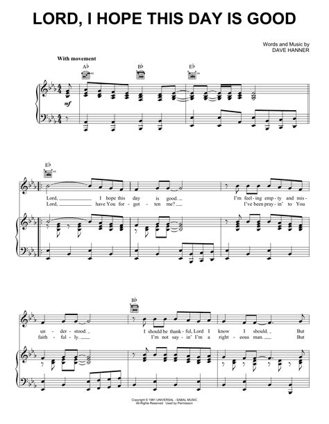 Lord, I Hope This Day Is Good by Don Williams Sheet Music for Piano ...