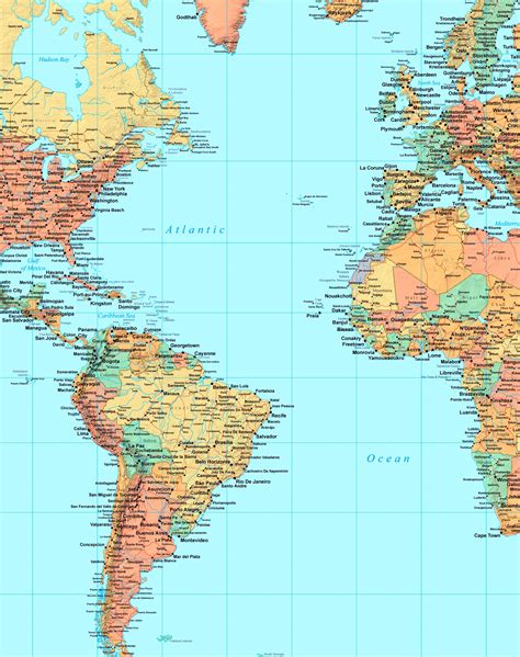 Detailed map of Atlantic Ocean with cities