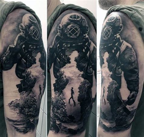 60 Diving Helmet Tattoo Designs For Men - Deep Sea Ideas