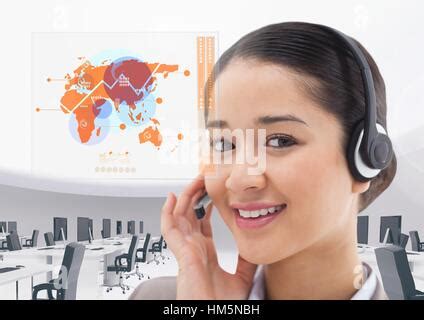 Digital composite of Customer service executive wearing headset by dialog box Stock Photo - Alamy