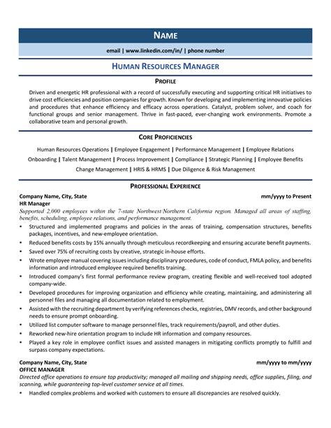 Human Resources Resume Template Free Web Hr Manager Resume Examples And Template For 2023 ...