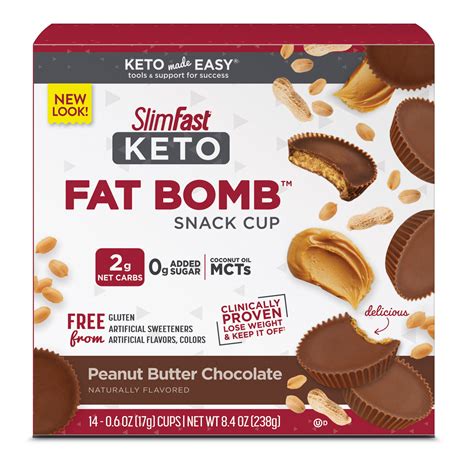 SlimFast Keto Fat Bomb Snack Cup, Peanut Butter Chocolate, 14 Count - Walmart.com - Walmart.com