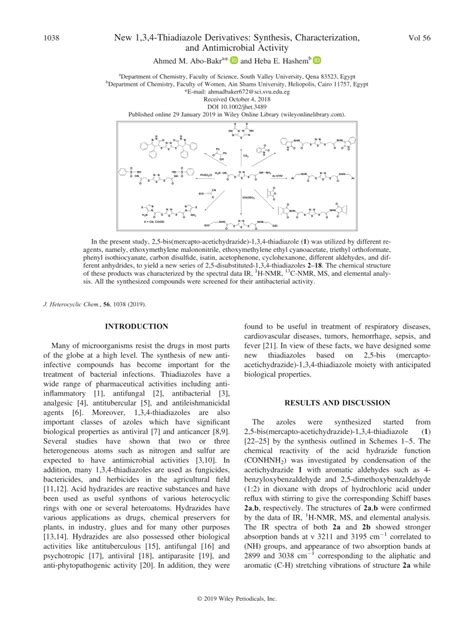 (PDF) New 1,3,4‐Thiadiazole Derivatives: Synthesis, Characterization ...