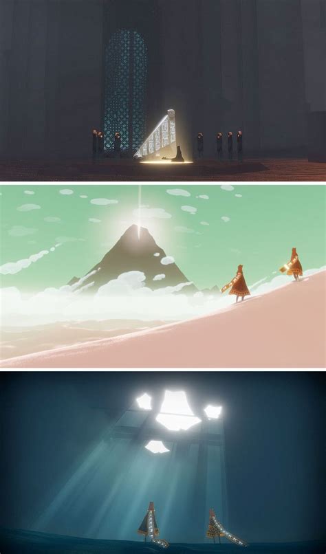 three different views of the same scene in an animated style, each with ...