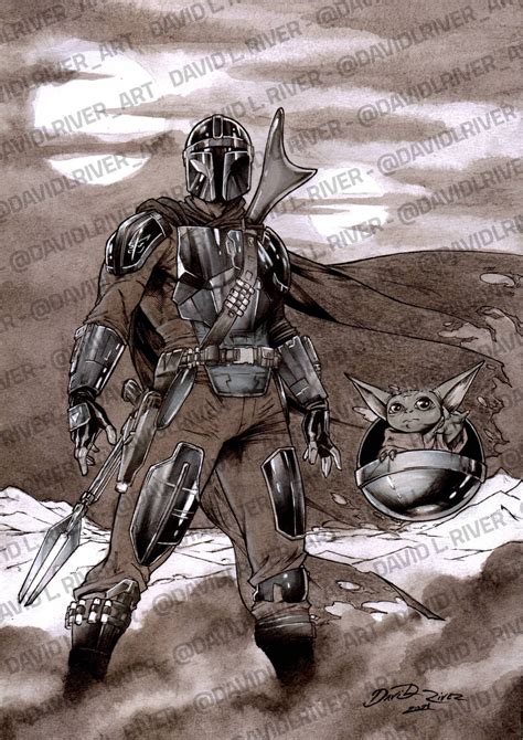 Mandalorian and Grogu Fan art by David L. River | Etsy