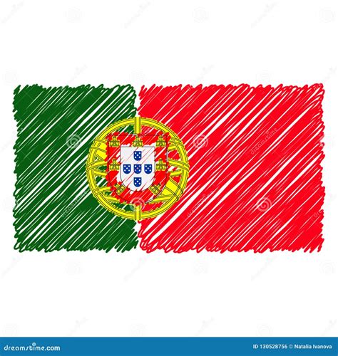 Hand Drawn National Flag of Portugal Isolated on a White Background. Vector Sketch Style ...