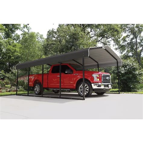 Arrow 12 ft. W x 20 ft. D x 7 ft. H Charcoal Galvanized Steel Carport, Car Canopy and Shelter ...