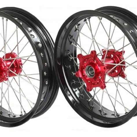 Motorcycle Wheels: Crf Supermoto Wheelsets: Red Hubs With Black Rims 3.50-17" And 5.00-17" - Buy ...