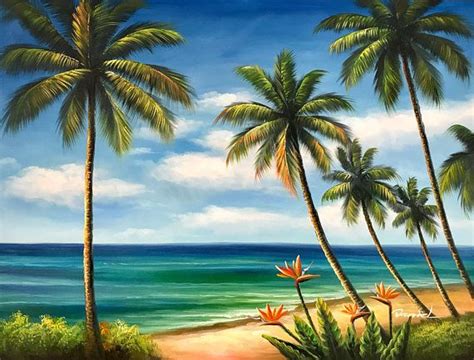 36 x 48 Tropical Beach. Paintings of paradise. | Beach painting, Beach oil painting, Coastal ...