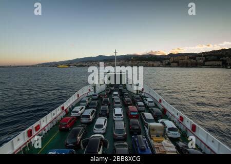 View of the Stretto di Messina and Messina port, from the ferry that ...