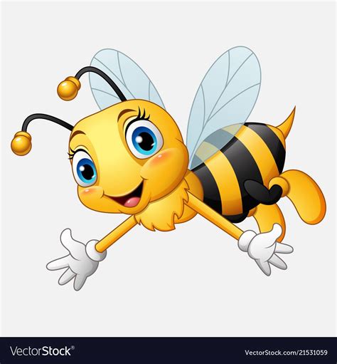 Cartoon happy bee waving hand vector image on | สัตว์, ภาพประกอบ, รูปสัตว์น่ารัก