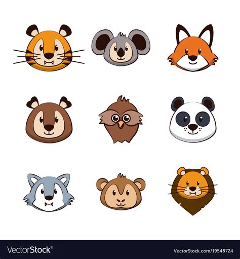 Cute animals cartoons icons Royalty Free Vector Image