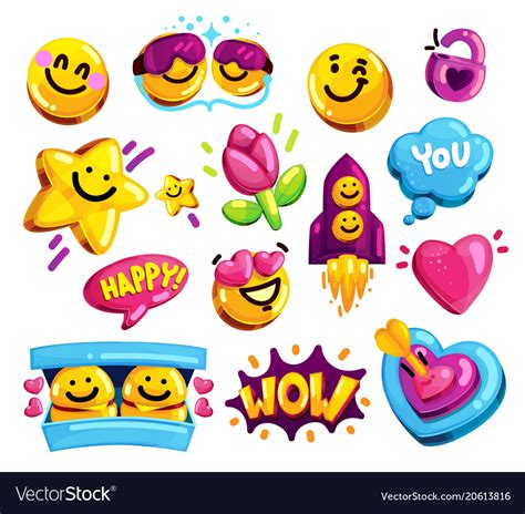 Smiley face love and friends stickers set Vector Image