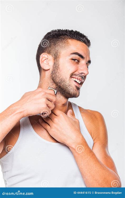 Young Handsome Man Trimming His Beard Stock Image - Image of beard ...