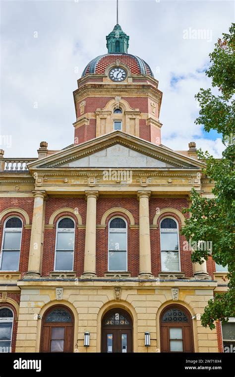 Front of Elkhart County courthouse on cloudy day with fluffy white clouds, summer, Indiana Stock ...