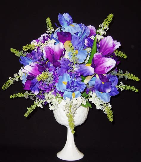 Silk Flower Arrangement Purple Iris & Blue by BeautyEverlasting