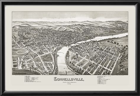 Vintage City Maps - Bird's Eye View of Connellsville, Pennsylvania, 1897