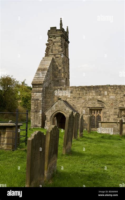 Ruins of St Martin's church at Wharram Percy, the medieval village in ...