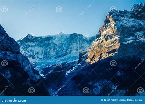 Sunset over the Swiss Alps stock image. Image of peak - 124317963